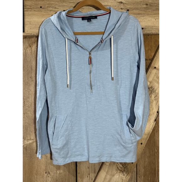 Vintage Tommy Hilfiger Women's Size L Baby Blue Lightweight 1/4 Zip Sweatshirt - Picture 1 of 10